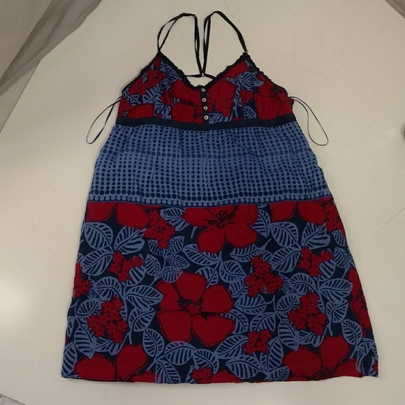Red Blue Sundress XL Cotton Silk Bright Mini Dress - Picture 8 of 8